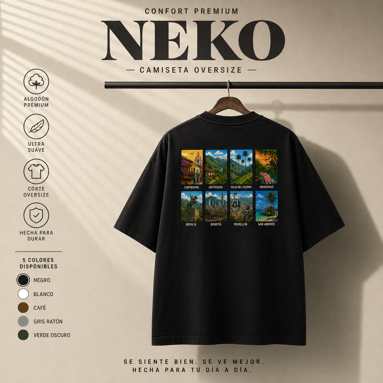 Camiseta NEKO Colombia hanger con iconos